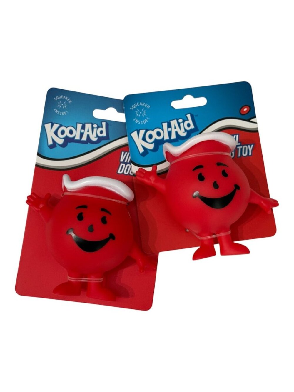 2 Kool Aid Man Red Squeaky Vinyl Dog Toys Squeaker Plastic Chew Toy Pitcher NEW